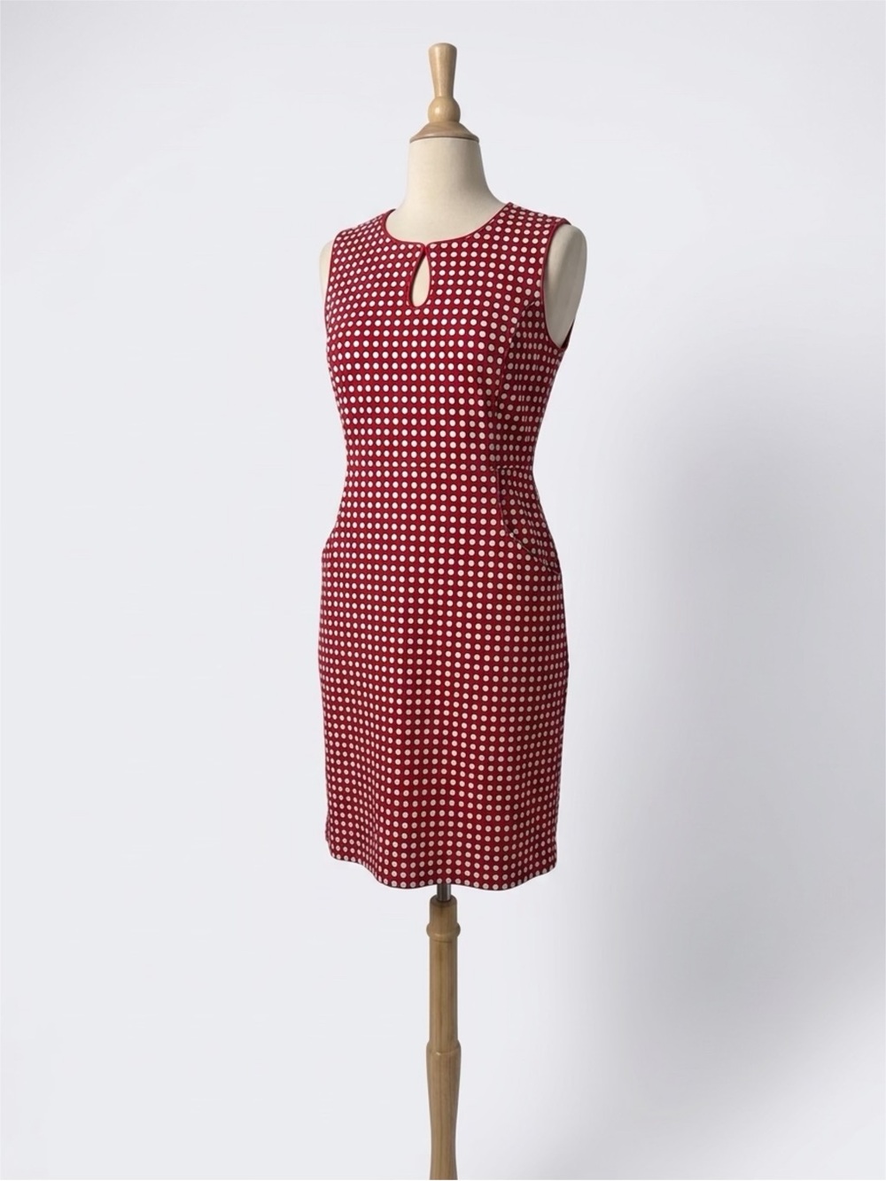 Sleeveless Red Polka Dot Structured Dress